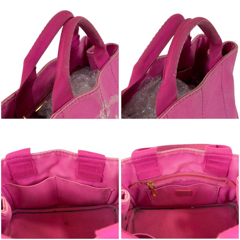 Prada Mini Tote Canapa Handbag Pink Canvas Triangle Logo — view 7