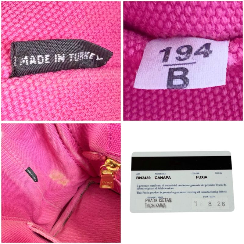 Prada Mini Tote Canapa Handbag Pink Canvas Triangle Logo — view 9