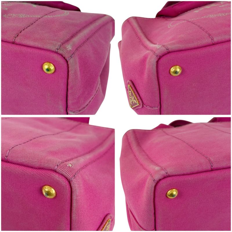 Prada Mini Tote Canapa Handbag Pink Canvas Triangle Logo — view 6