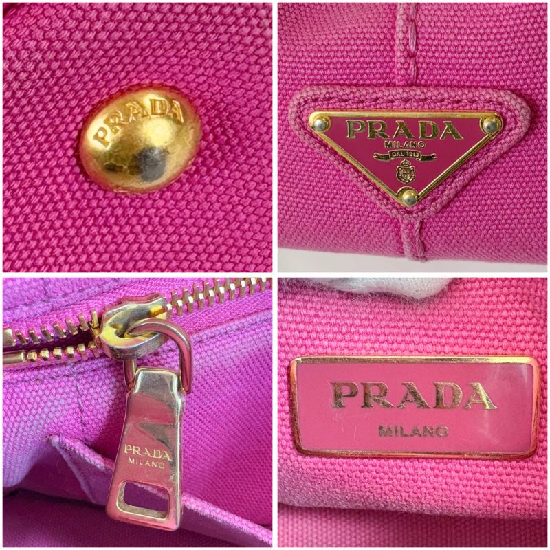 Prada Mini Tote Canapa Handbag Pink Canvas Triangle Logo — view 8