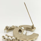 Chanel Brooch Leather Plated Pearl Rhinestone Gold B19 — view 9