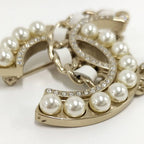 Chanel Brooch Leather Plated Pearl Rhinestone Gold B19 — view 5