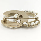 Chanel Brooch Leather Plated Pearl Rhinestone Gold B19 — view 7