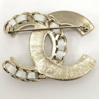 Chanel Brooch Leather Plated Pearl Rhinestone Gold B19 — view 3