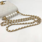 Chanel Pearl Chain Clutch Shoulder Bag Quilted Leather White — view 4
