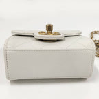 Chanel Pearl Chain Clutch Shoulder Bag Quilted Leather White — view 5