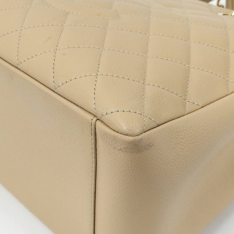 Chanel Gst Chain Tote Bag Quilted Caviar Leather Beige — view 3