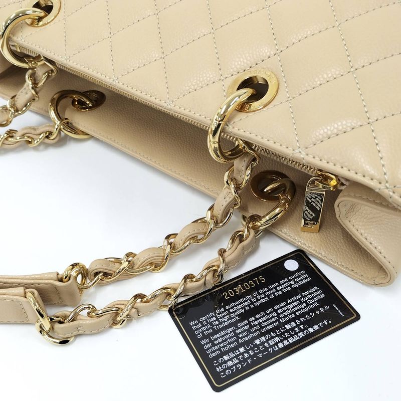 Chanel Gst Chain Tote Bag Quilted Caviar Leather Beige — view 5