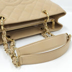 Chanel Gst Chain Tote Bag Quilted Caviar Leather Beige — view 4