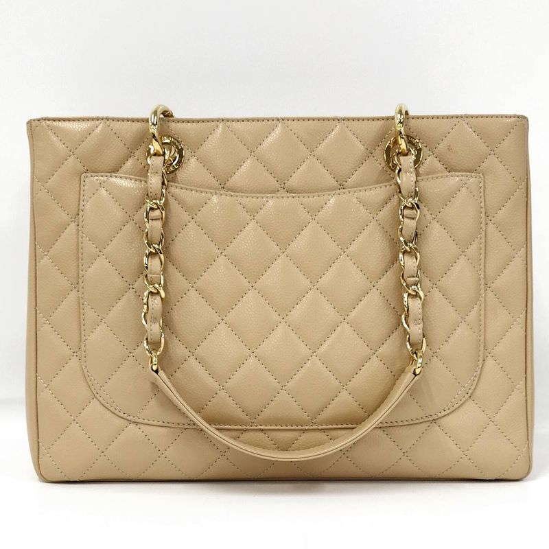 Chanel Gst Chain Tote Bag Quilted Caviar Leather Beige — view 2