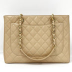 Chanel Gst Chain Tote Bag Quilted Caviar Leather Beige — view 2