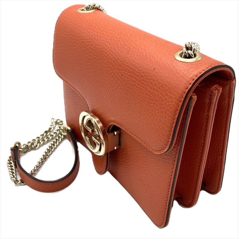 Gucci Interlocking G Shoulder Bag Orange Gold Hardware — view 3