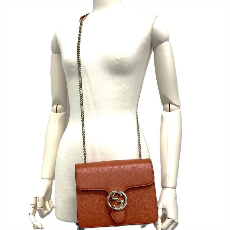 Gucci Interlocking G Shoulder Bag Orange Gold Hardware — view 7