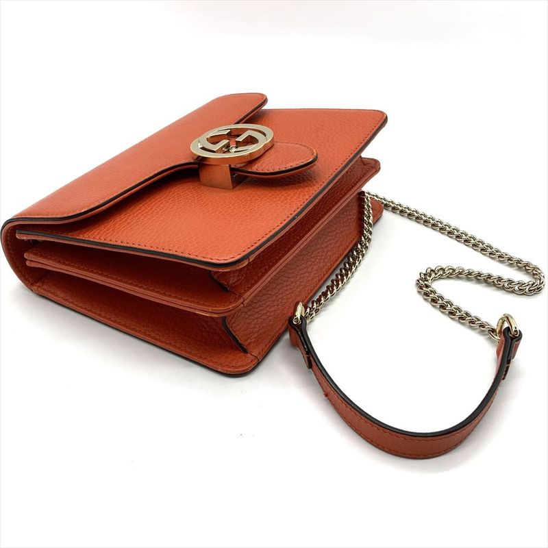Gucci Interlocking G Shoulder Bag Orange Gold Hardware — view 4