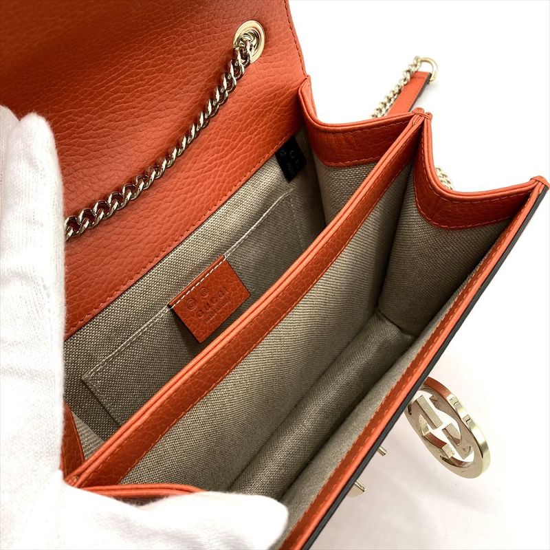 Gucci Interlocking G Shoulder Bag Orange Gold Hardware — view 6