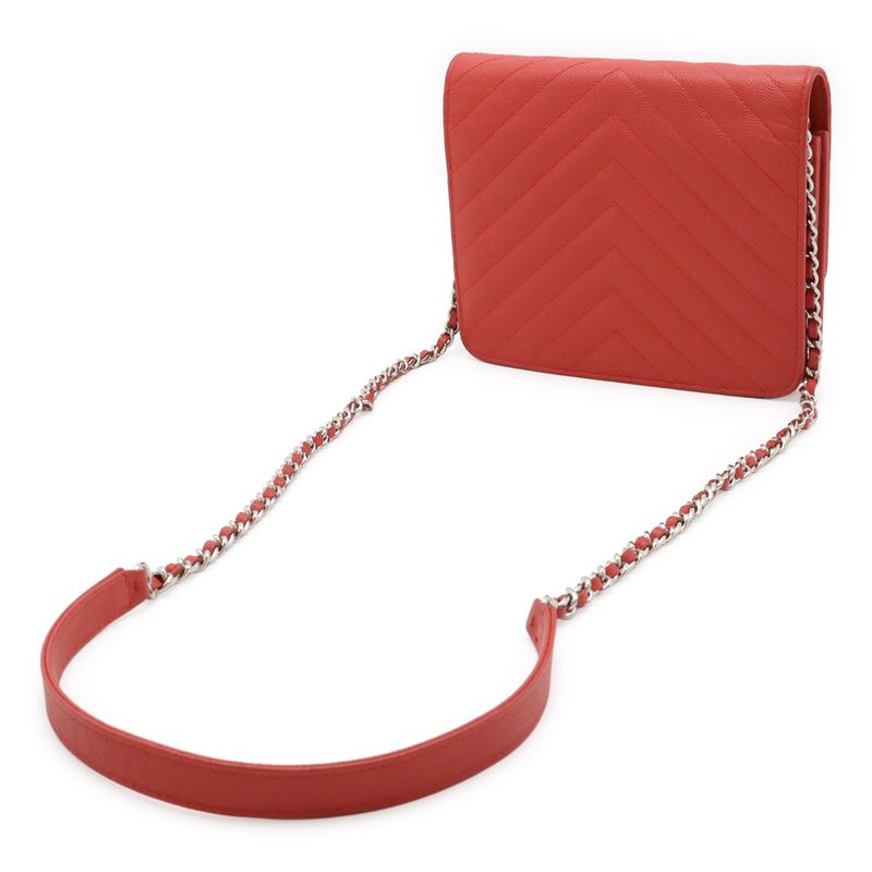 Chanel V-Stitched Chevron Chain Wallet Shoulder Bag Pochette Caviar Leather — view 2