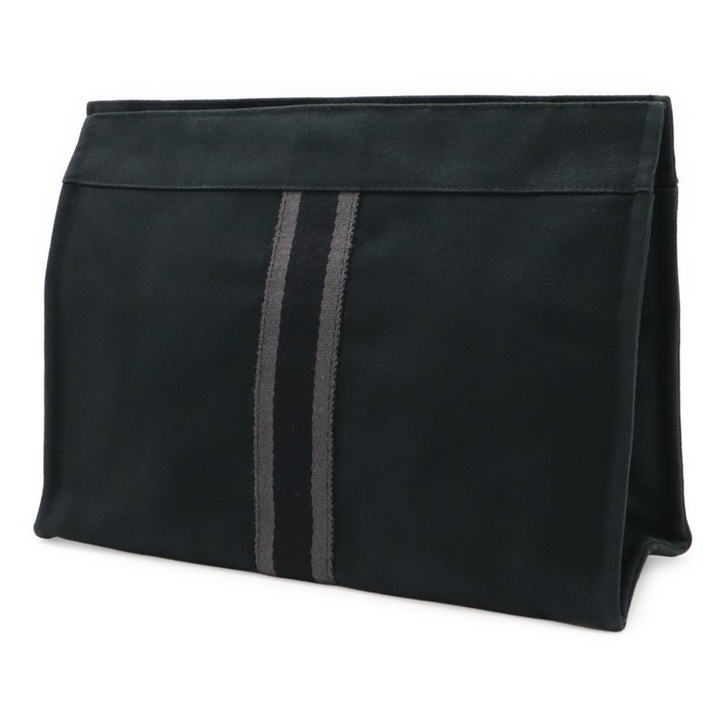 Hermes Fourre Tout Clutch Bag Second Pouch Canvas Leather Black Gray — view 2