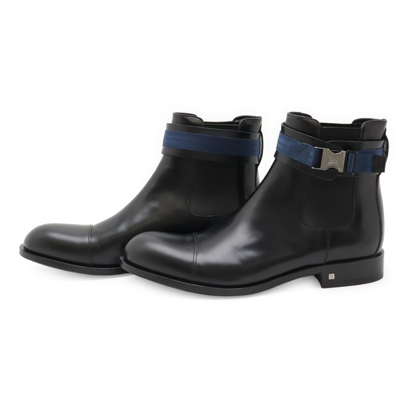 Louis Vuitton Ankle Belt Side Gore Short Boots Black Blue 8 1 2 — view 2