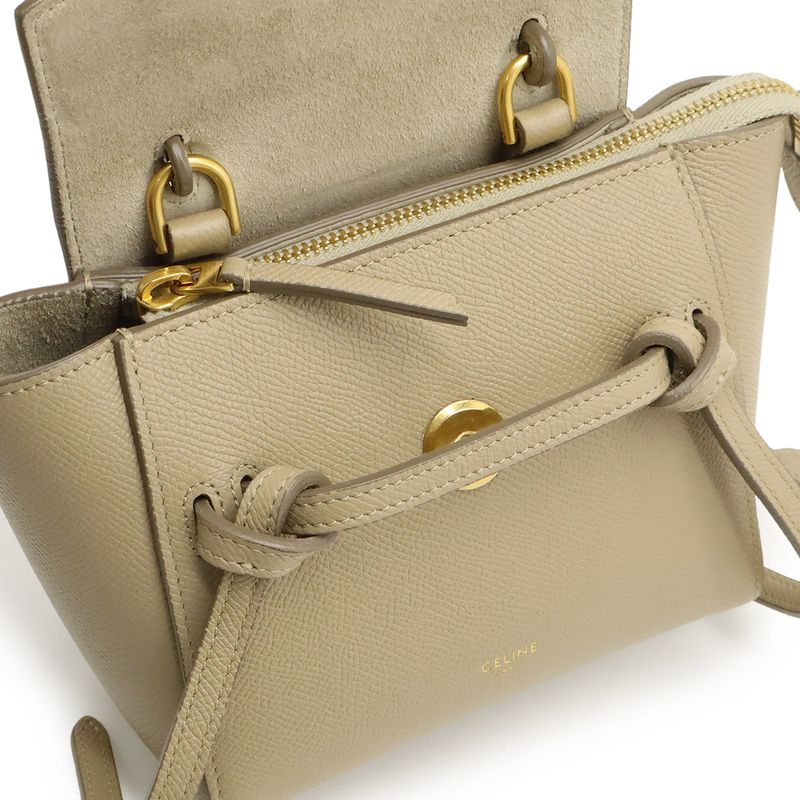 Celine Pico Belt Bag Handbag Mini 2-Way Shoulder Leather Sand — view 5