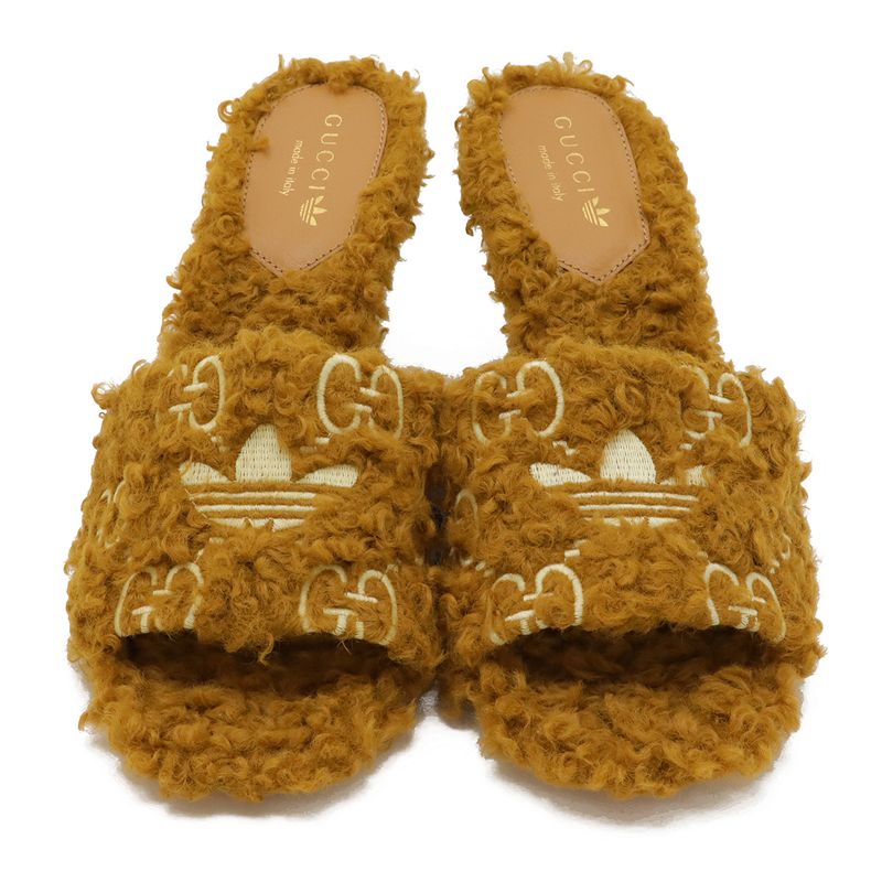 Gucci Adidas Collaboration GG Trefoil Logo Mules Sandals Mustard Fabric 37 — view 4