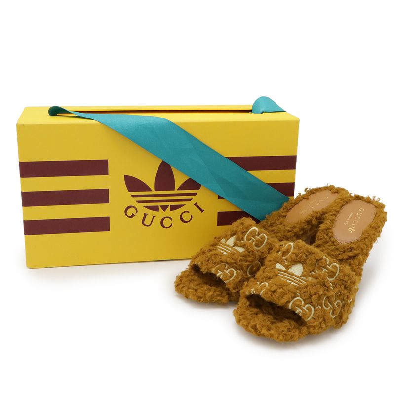 Gucci Adidas Collaboration GG Trefoil Logo Mules Sandals Mustard Fabric 37 — view 8