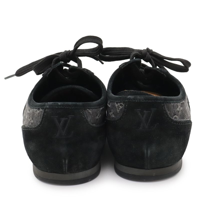Louis Vuitton Monogram Denim Low Cut Sneakers Shoes Suede Black 6 1 2 Size — view 3