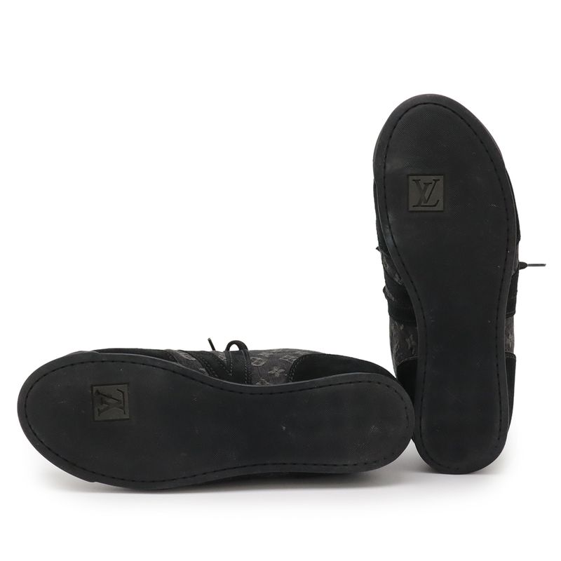 Louis Vuitton Monogram Denim Low Cut Sneakers Shoes Suede Black 6 1 2 Size — view 5