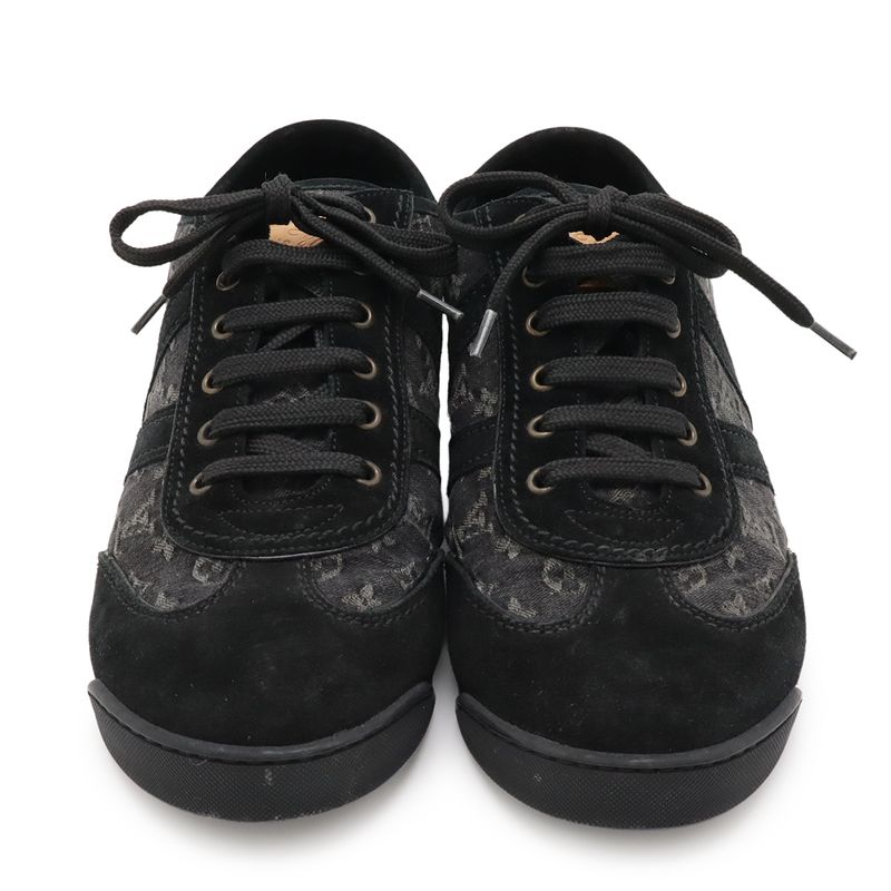 Louis Vuitton Monogram Denim Low Cut Sneakers Shoes Suede Black 6 1 2 Size — view 4