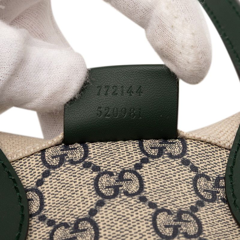 Gucci Logo Print Mini Tote Shoulder Bag 2-Way Beige Green Canvas Leather — view 6