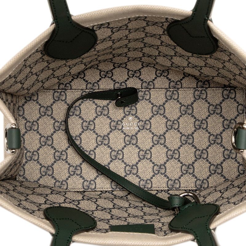Gucci Logo Print Mini Tote Shoulder Bag 2-Way Beige Green Canvas Leather — view 4