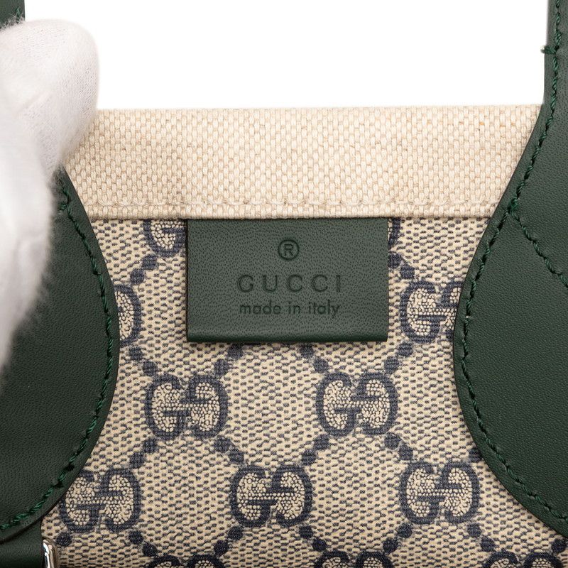 Gucci Logo Print Mini Tote Shoulder Bag 2-Way Beige Green Canvas Leather — view 5