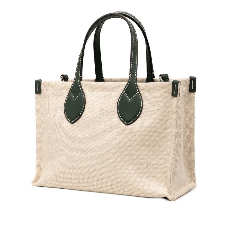 Gucci Logo Print Mini Tote Shoulder Bag 2-Way Beige Green Canvas Leather — view 2