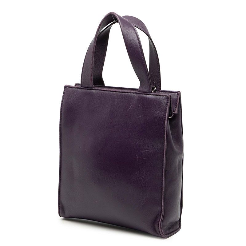 Prada Triangle Logo Plate Tote Shoulder Bag 2-Way 1 Bg418 Purple Leather — view 2