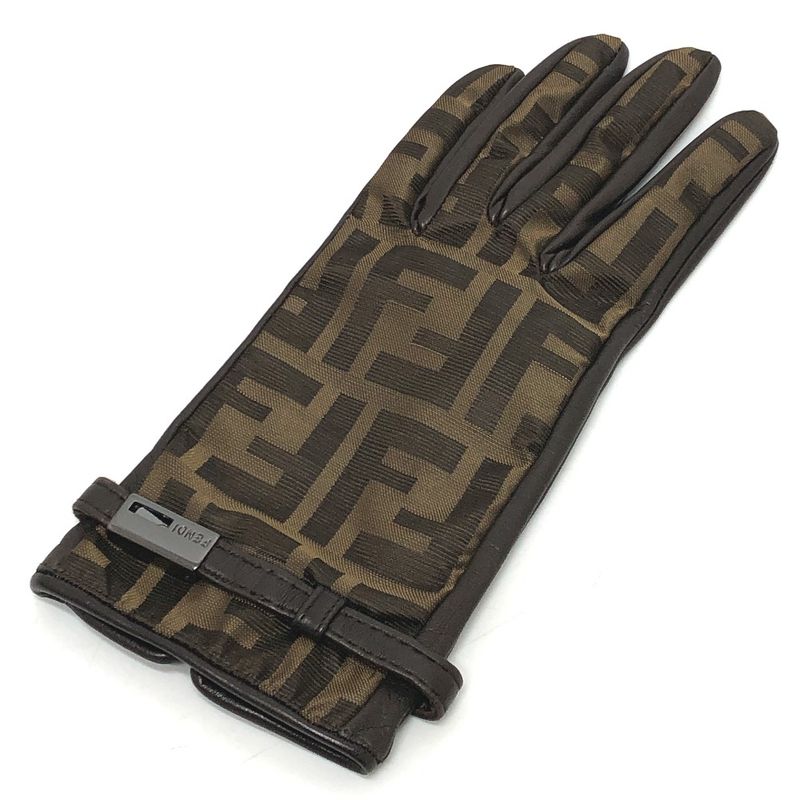Fendi Gloves Zucca Pattern FF Logo Canvas Brown — view 4