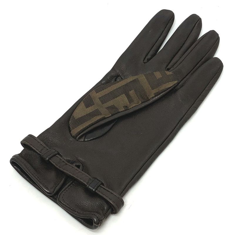 Fendi Gloves Zucca Pattern FF Logo Canvas Brown — view 5
