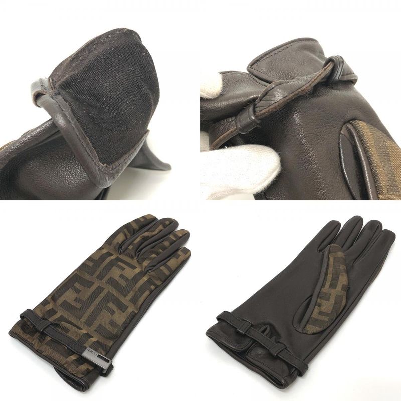 Fendi Gloves Zucca Pattern FF Logo Canvas Brown — view 9