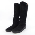 Gucci Horsebit Black Shearling Wedge Boots — view 3