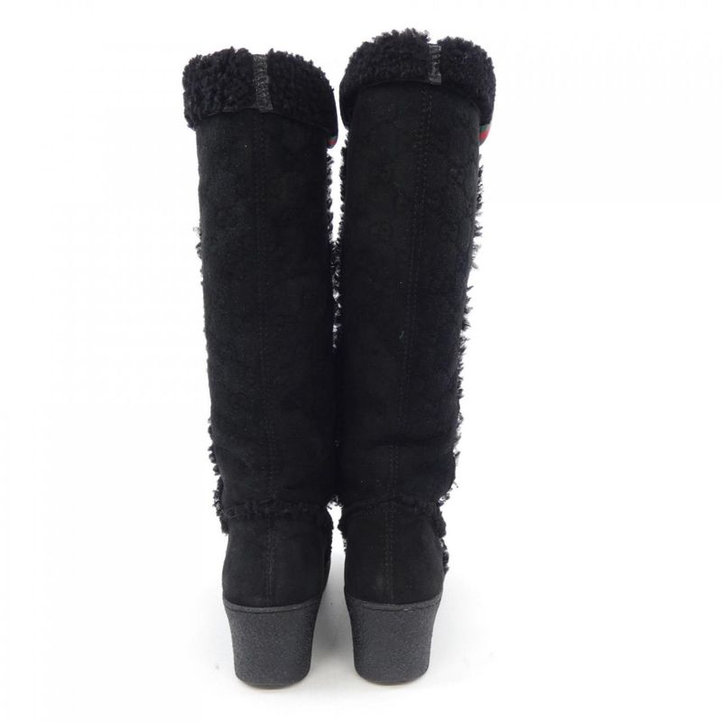 Gucci Horsebit Black Shearling Wedge Boots — view 5
