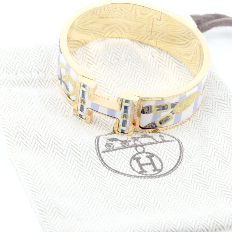 Hermes Click H Belt Pattern Enamel Bracelet Gold Hardware Paw Nbroker — view 7
