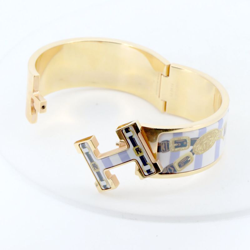 Hermes Click H Belt Pattern Enamel Bracelet Gold Hardware Paw Nbroker — view 6