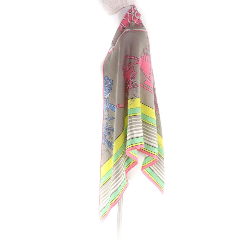 Hermes Triangle Exlibris Cashmere Silk Beige Sandle Pink Jeanne Vif Shawl — view 8