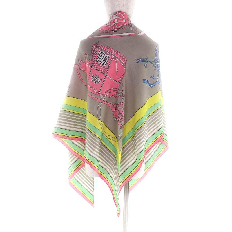 Hermes Triangle Exlibris Cashmere Silk Beige Sandle Pink Jeanne Vif Shawl — view 9