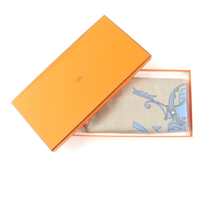 Hermes Triangle Exlibris Cashmere Silk Beige Sandle Pink Jeanne Vif Shawl — view 2