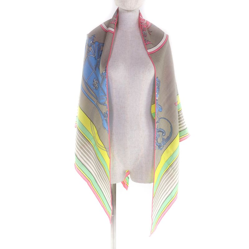 Hermes Triangle Exlibris Cashmere Silk Beige Sandle Pink Jeanne Vif Shawl — view 7