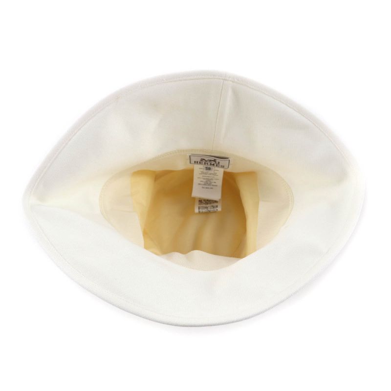 Hermes Gaelle Hemp Cotton Blend Hat Bucket White 58 — view 4