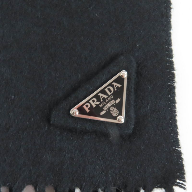 Prada 2023 1 Fs047 Silk Cashmere Blend Fringe Scarf with Triangle Logo Plate — view 6