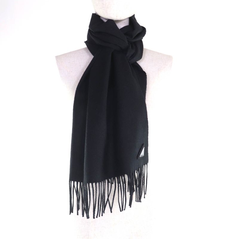 Prada 2023 1 Fs047 Silk Cashmere Blend Fringe Scarf with Triangle Logo Plate — view 4