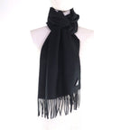 Prada 2023 1 Fs047 Silk Cashmere Blend Fringe Scarf with Triangle Logo Plate — view 4