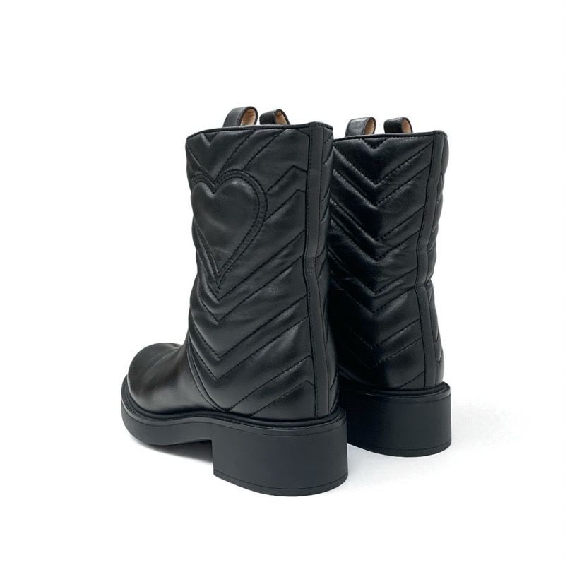 Gucci Boots Short Shoes Leather Black Double G Heart Quilting — view 5