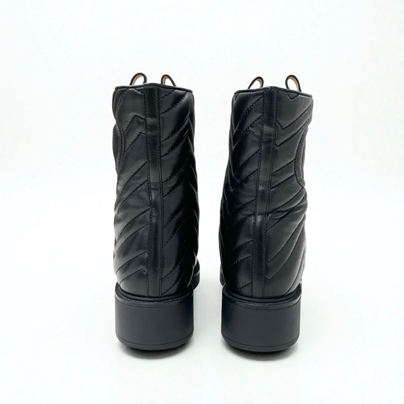 Gucci Boots Short Shoes Leather Black Double G Heart Quilting — view 6